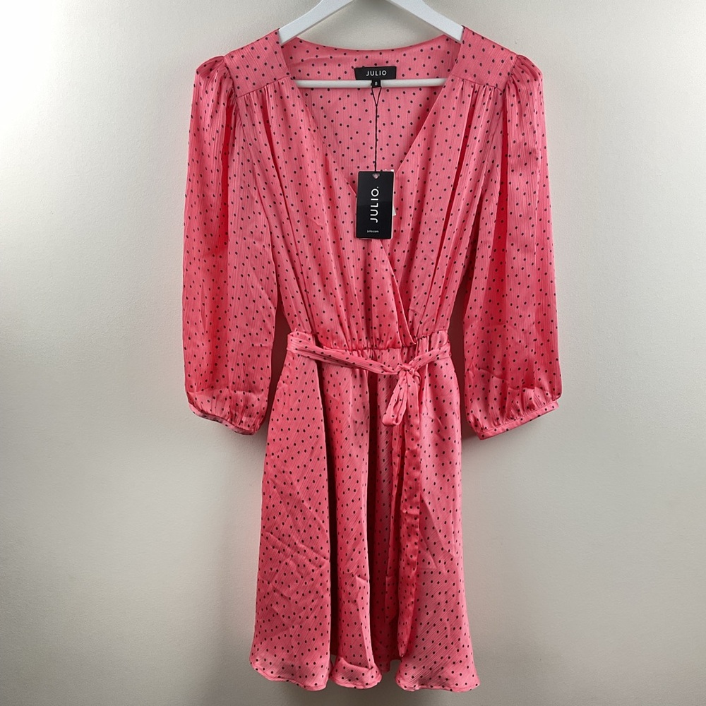 Julio Women's 50’s Style Satin Pink Polka Dot Midi Dress Size 8